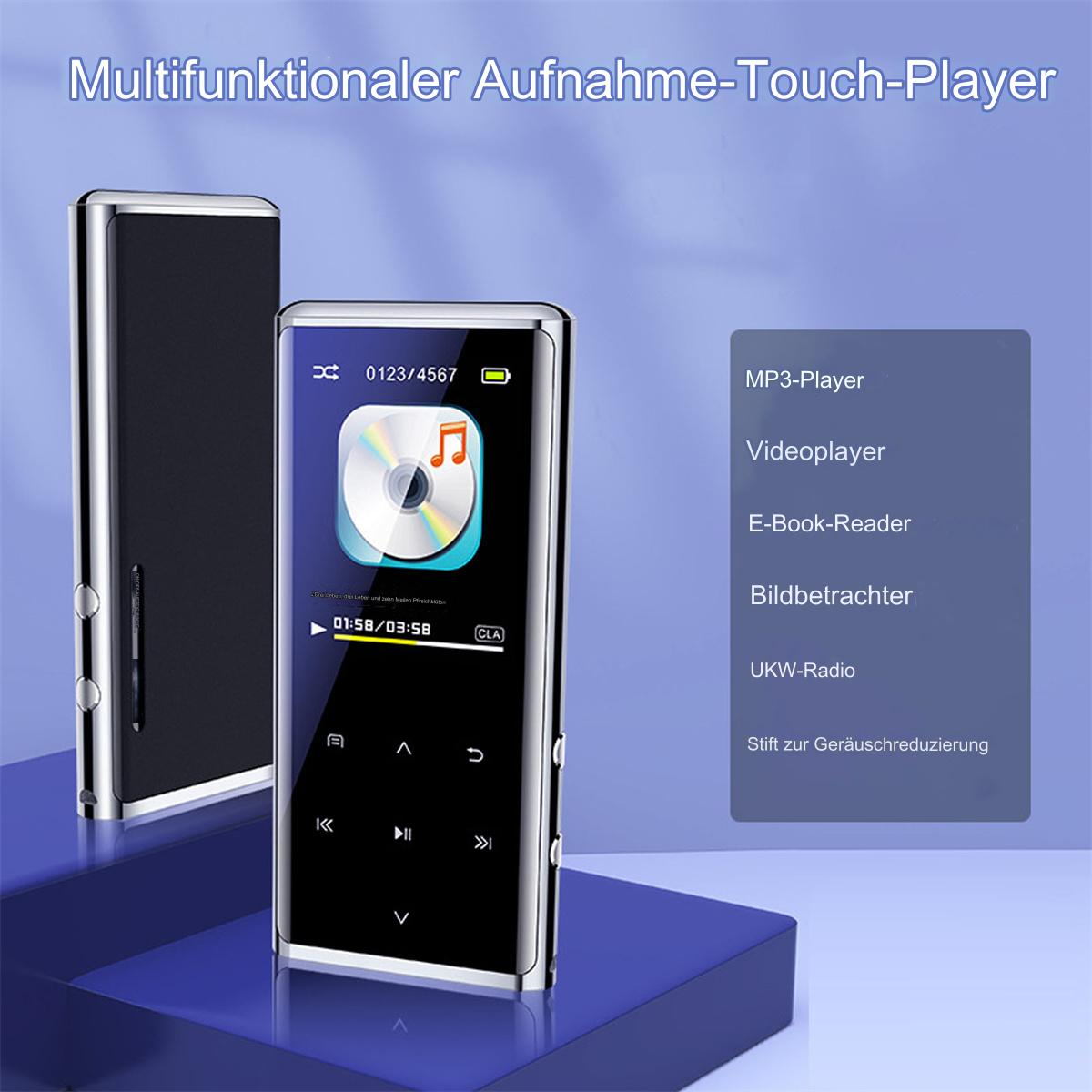 Schwarzer MP3-Player mit Bildschirm und Knöpfen auf weißem Hintergrund.
