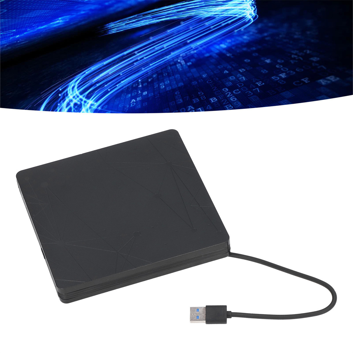 Schwarze externe Festplatte mit USB-Kabel.