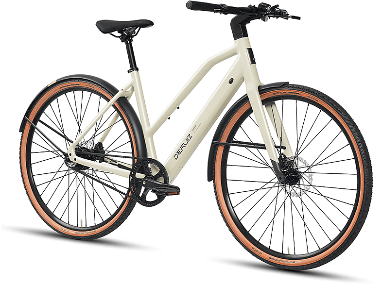 DERUIZ Turmali Pedelec 28 Zoll 36V 250W mit Gates Carbon Drive Riemenantrieb Urbanbike (Laufradgröße: 28 Zoll, Rahmenhöhe: 48,5 cm, Damen-Rad, 360Wh, Shade White)
