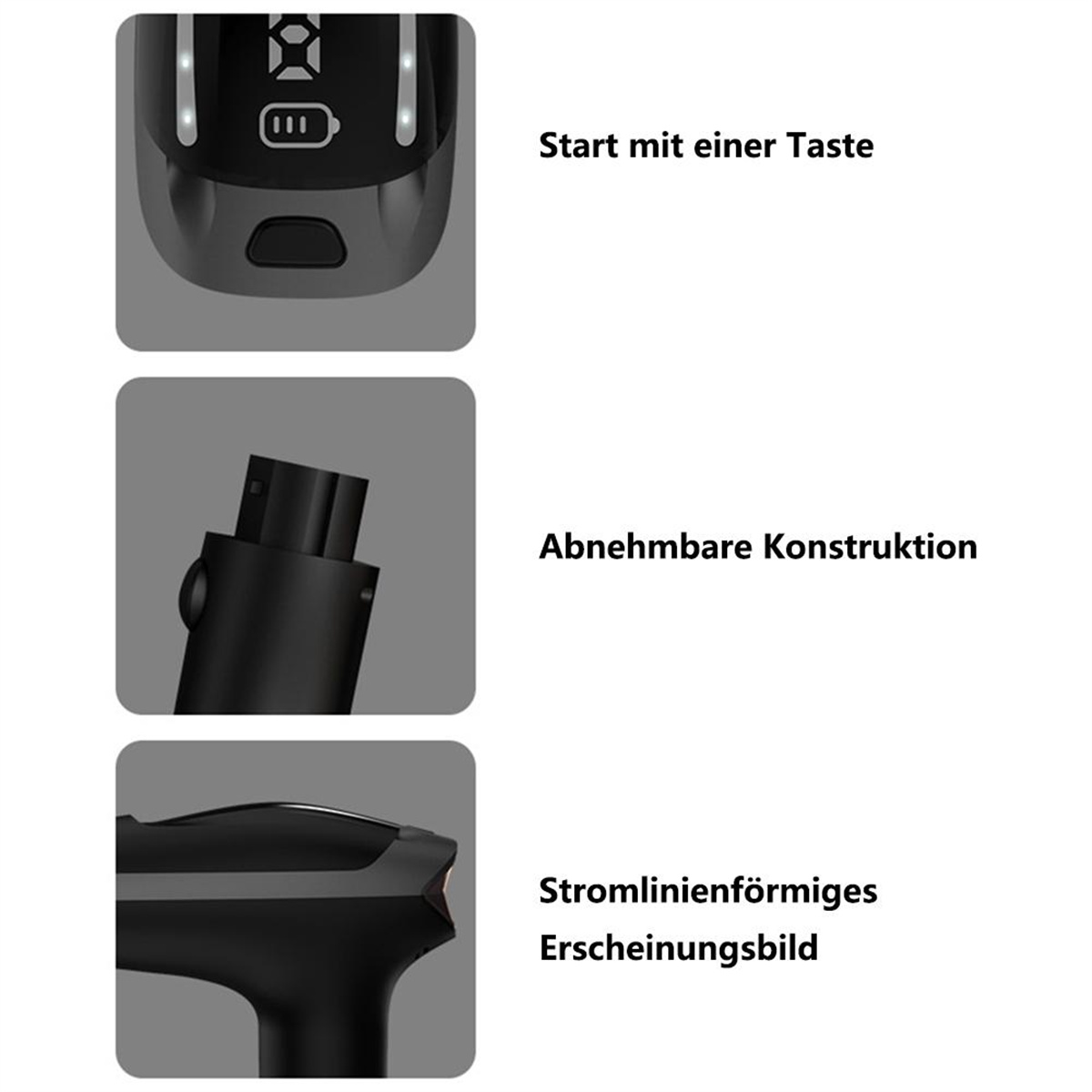 Nahaufnahmen eines schwarzen Geräts mit Anweisungen auf Deutsch.