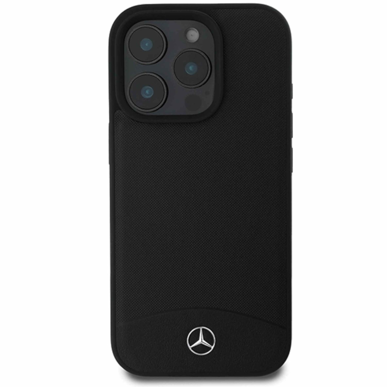 Una custodia per telefono nera con il logo Mercedes.