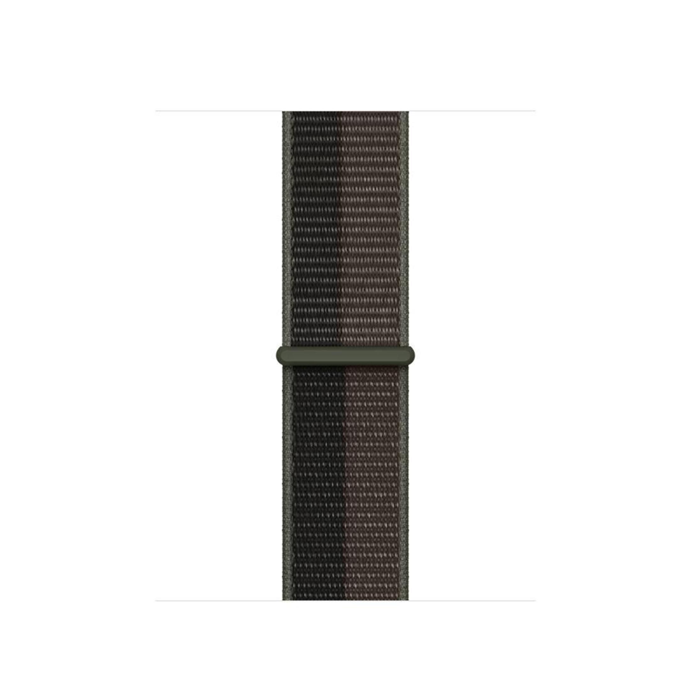 Een donkergrijze Apple Watch-band. Het is een effen kleur met een donkere gesp.
