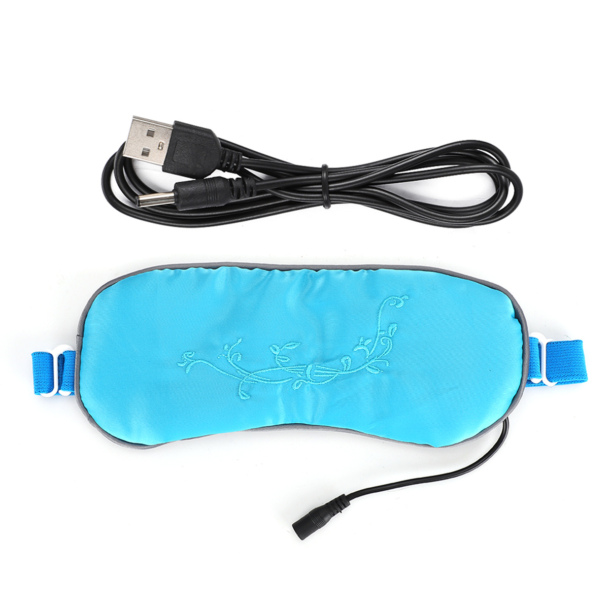 Blaue Augenmaske mit USB-Kabel und Anschluss zur Entspannung.