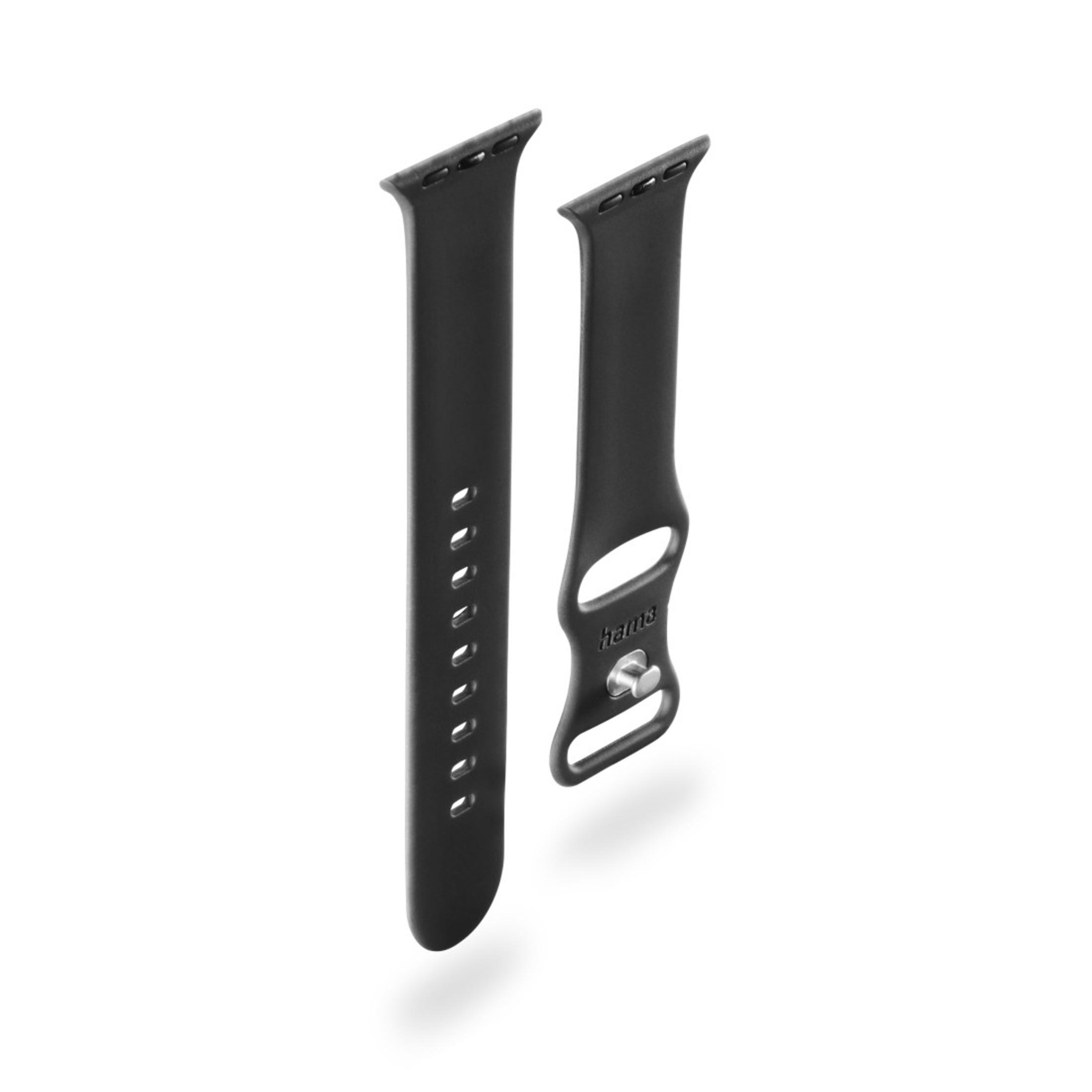 Due cinturini neri per orologi. Uno ha dei fori e l'altro una chiusura. Sono su sfondo bianco.
