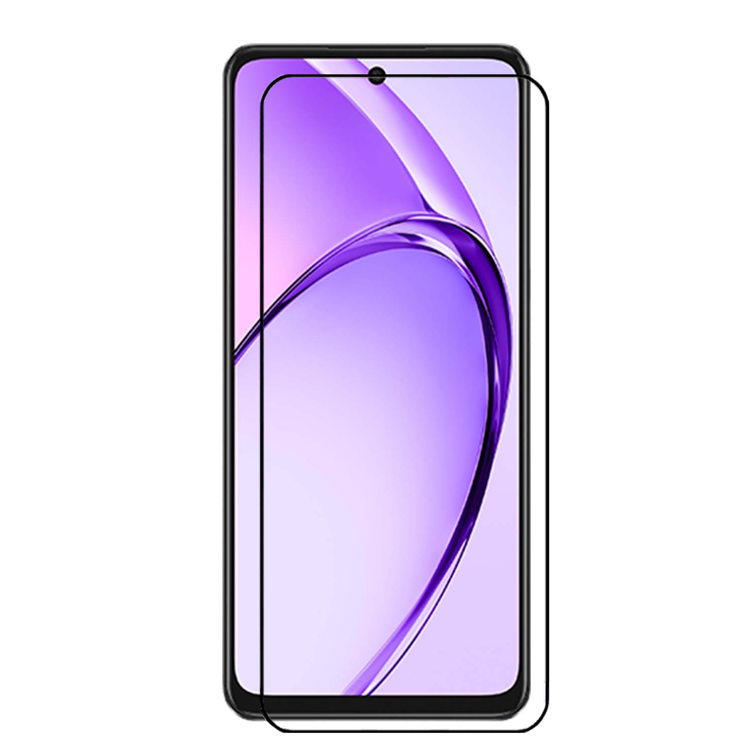 Protecteur d'écran pour smartphone avec fond violet et blanc avec un cadre noir.