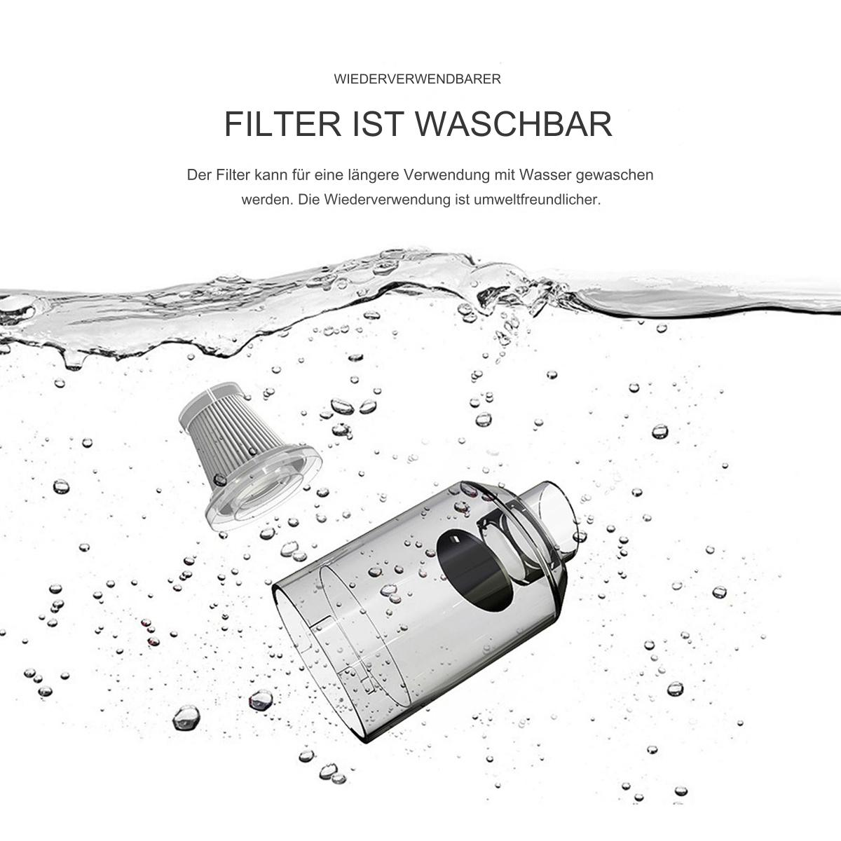 Zwei Teile eines Staubsaugers im Wasser. Einer ist ein Filter, der andere ein klarer Behälter.