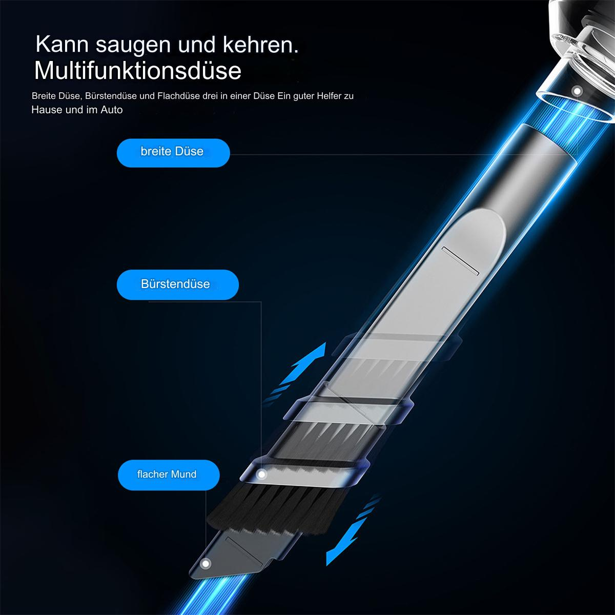 Ein Staubsauger mit Text und einem Diagramm, das Staubsaugerteile zeigt.