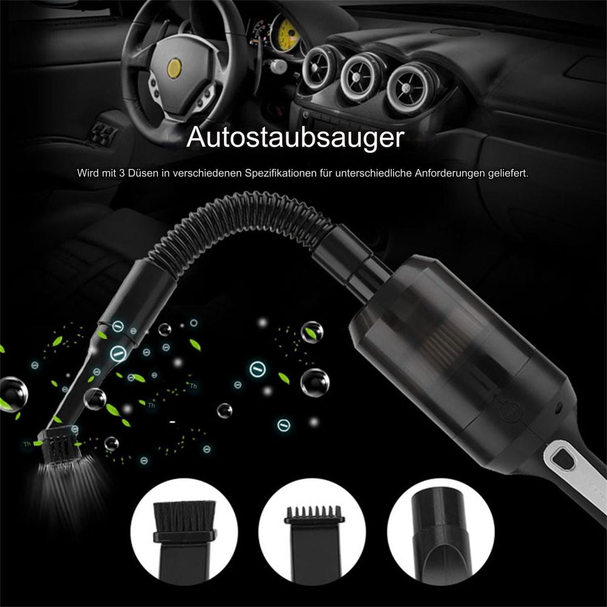 Auto-Staubsauger mit drei Düsen. Oben steht 'Autostaubsauger'.