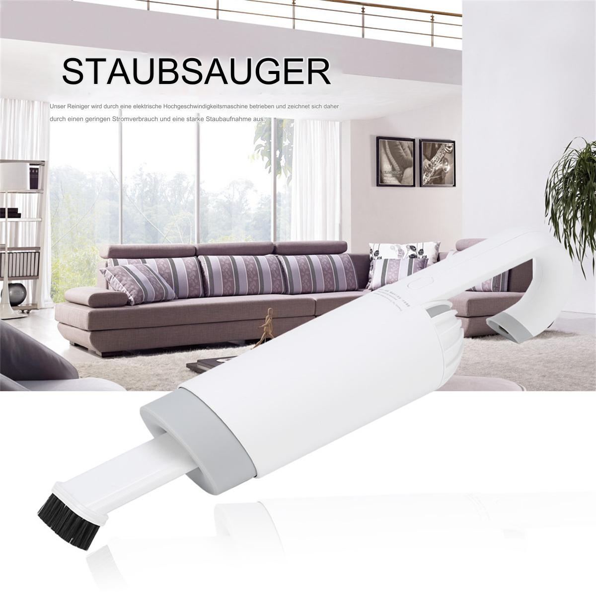 Weißer Handstaubsauger. Ein weißes und graues Design. Ein Wohnzimmerhintergrund.