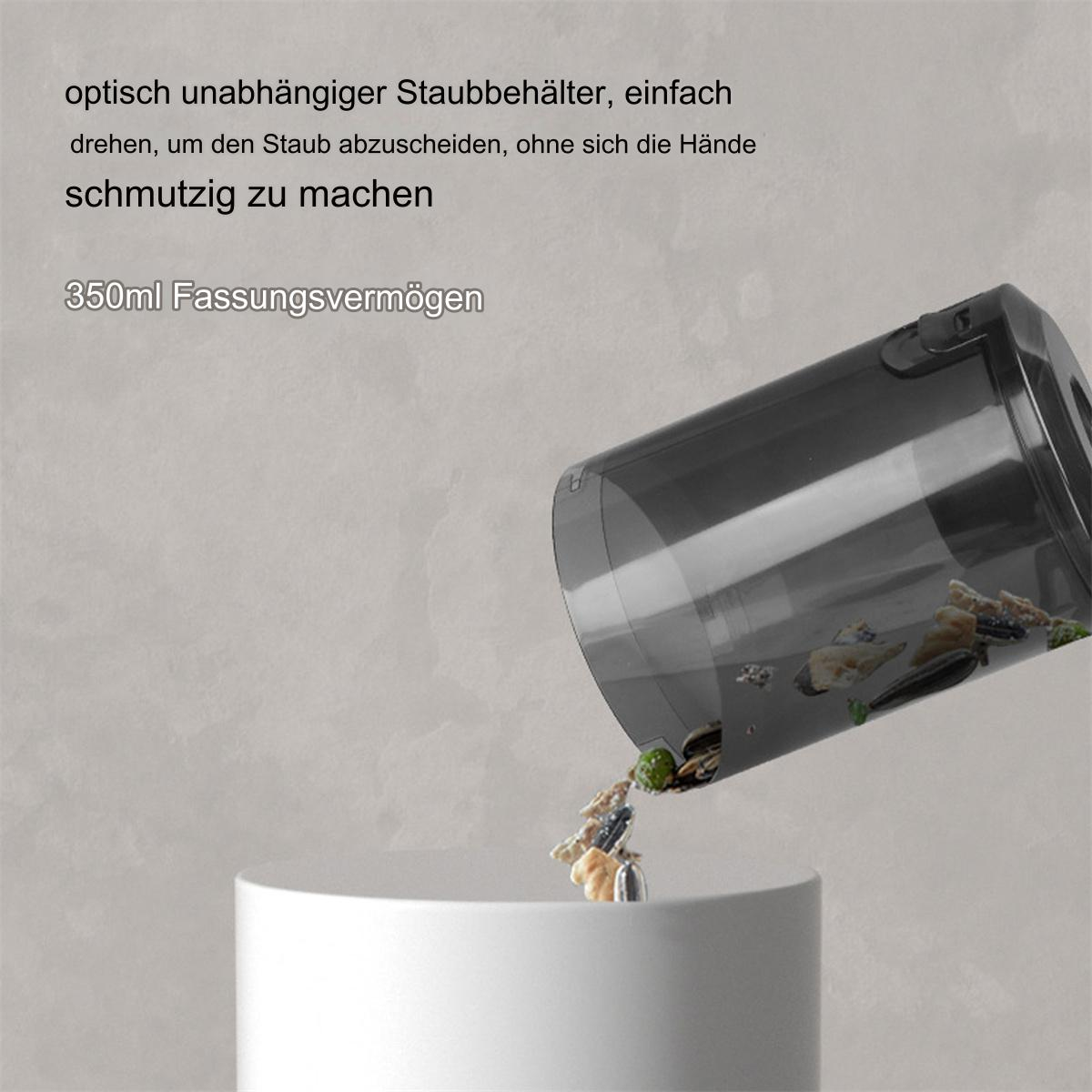 Klarer Behälter, aus dem Schmutz ausgegossen wird, Text auf Deutsch.