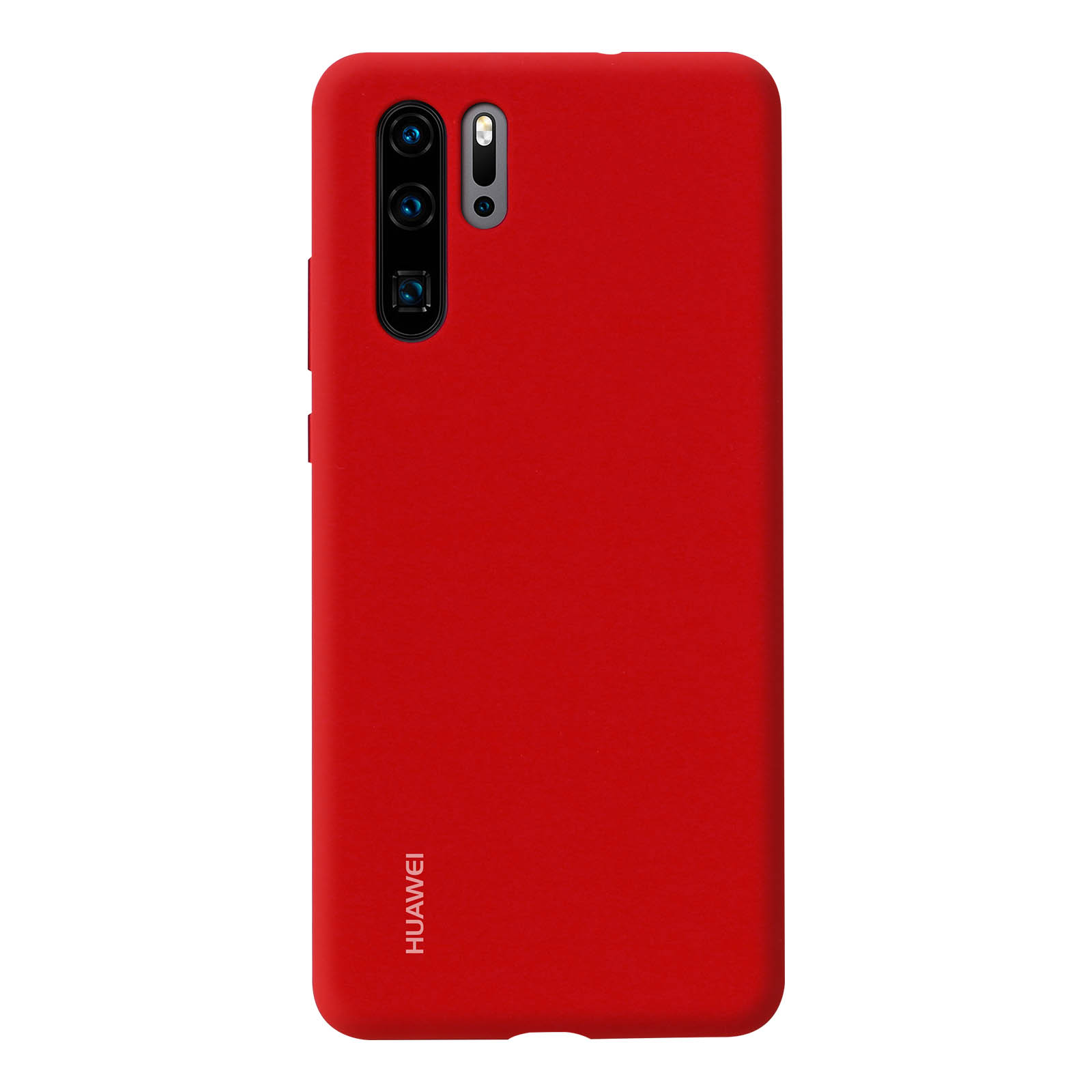 Custodia per telefono rossa su sfondo bianco. La custodia copre l'intera parte posteriore del telefono.
