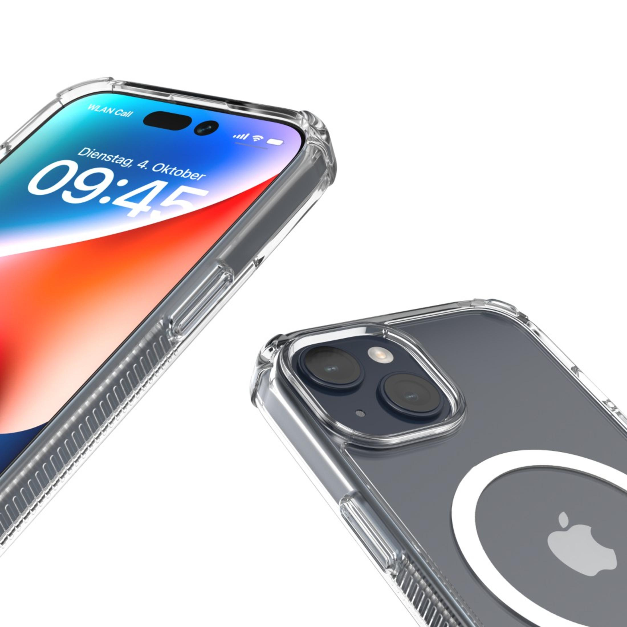 Dwa przezroczyste etui na telefon na białej powierzchni. Jeden wyświetla ekran telefonu.