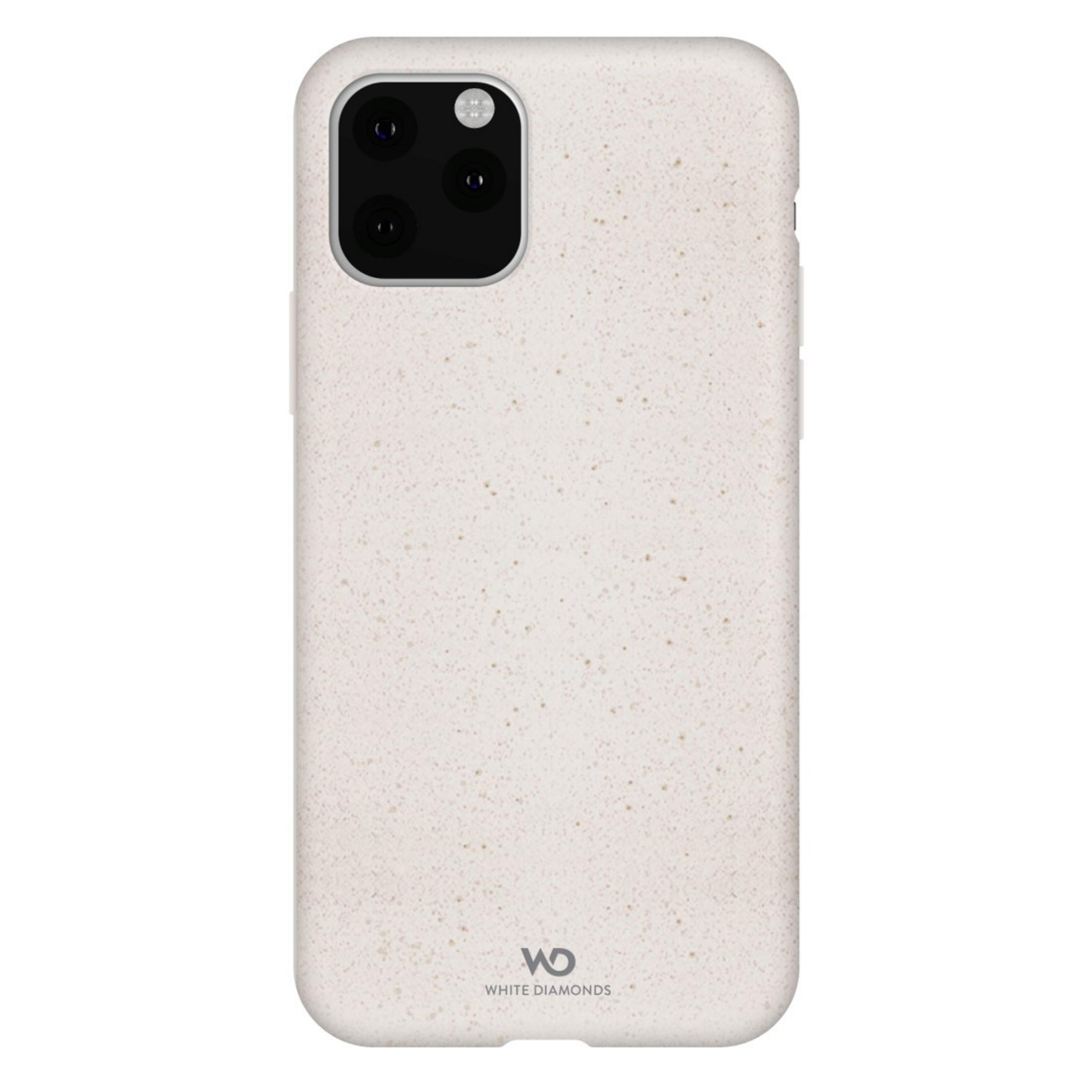Custodia bianca per telefono con un design maculato. Ha un ritaglio per la fotocamera e il logo White Diamonds.