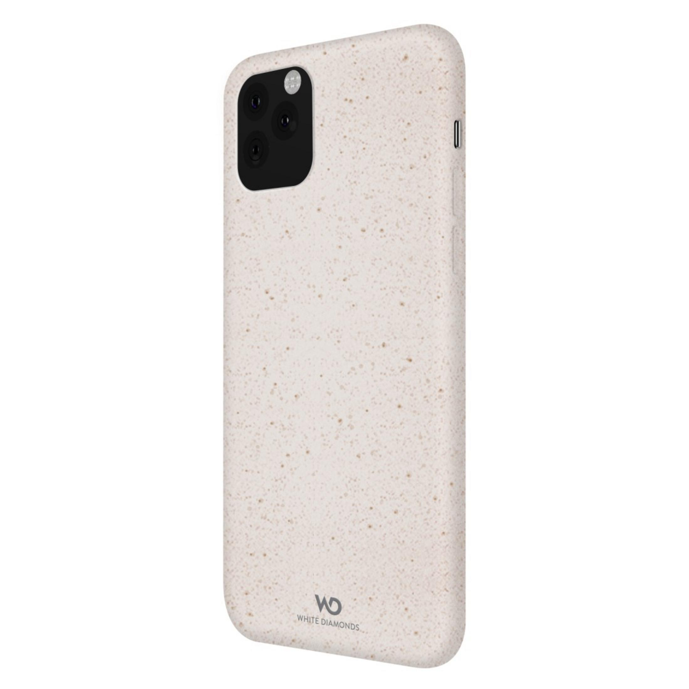 Custodia per telefono bianco sporco con trama maculata. Logo White Diamonds in basso.