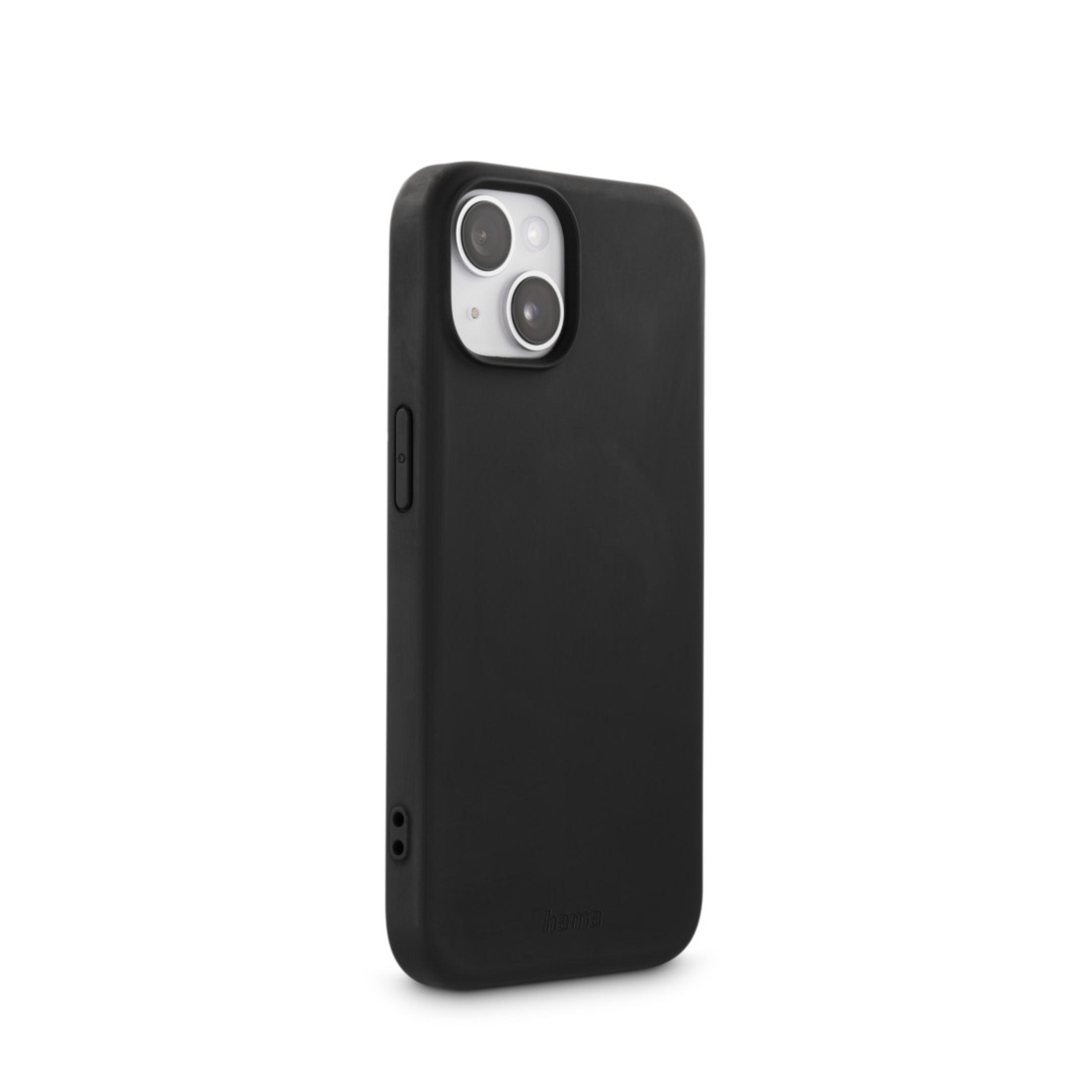 Custodia nera per telefono. Obiettivi della fotocamera visibili sul retro.