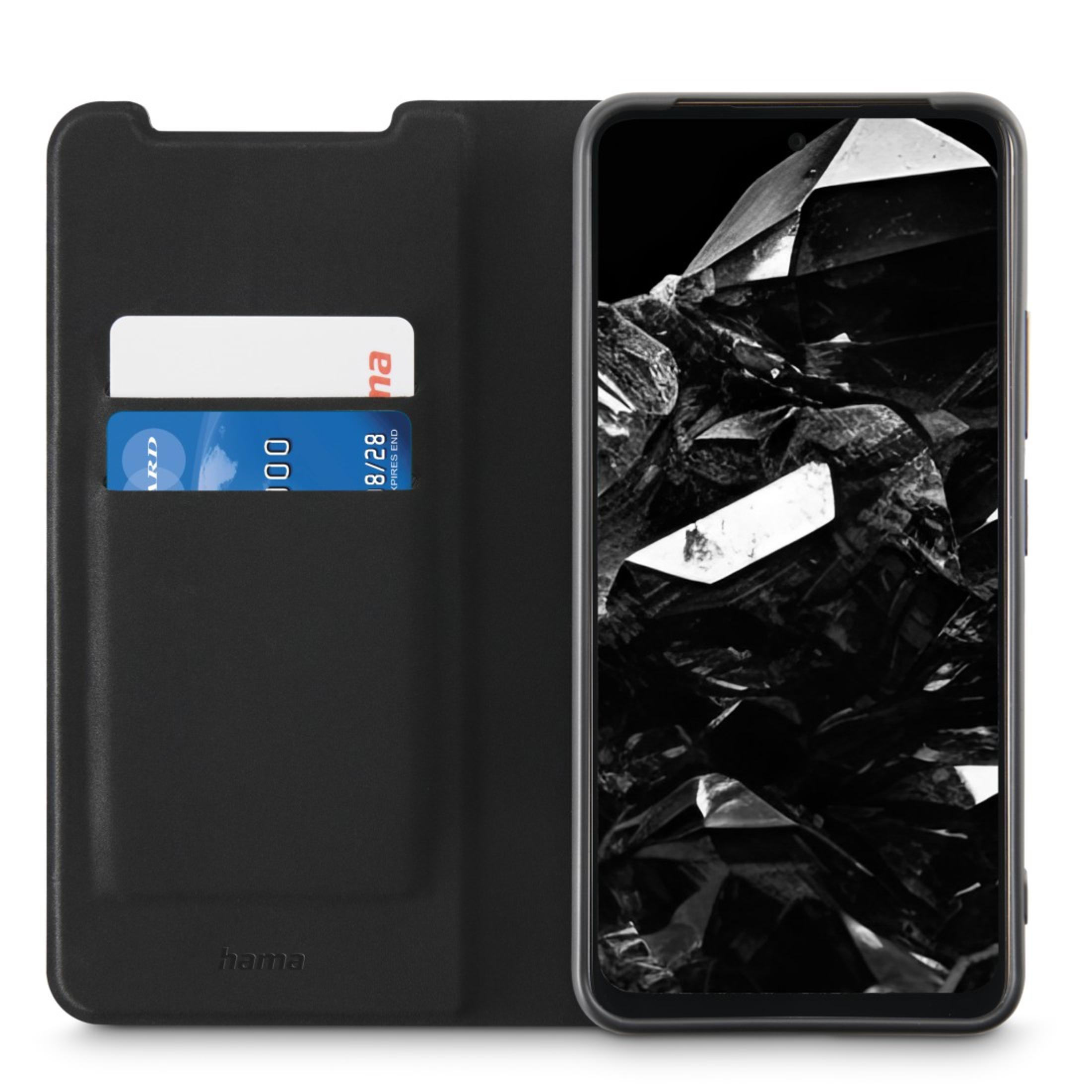 Custodia per telefono nera aperta, con schermo con design a diamante e slot per schede.