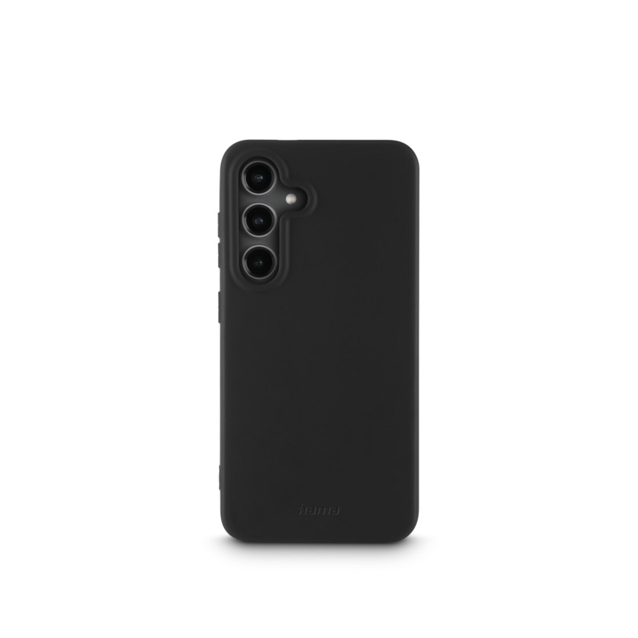 Coque de téléphone noire. La coque porte la marque "hama" en bas.