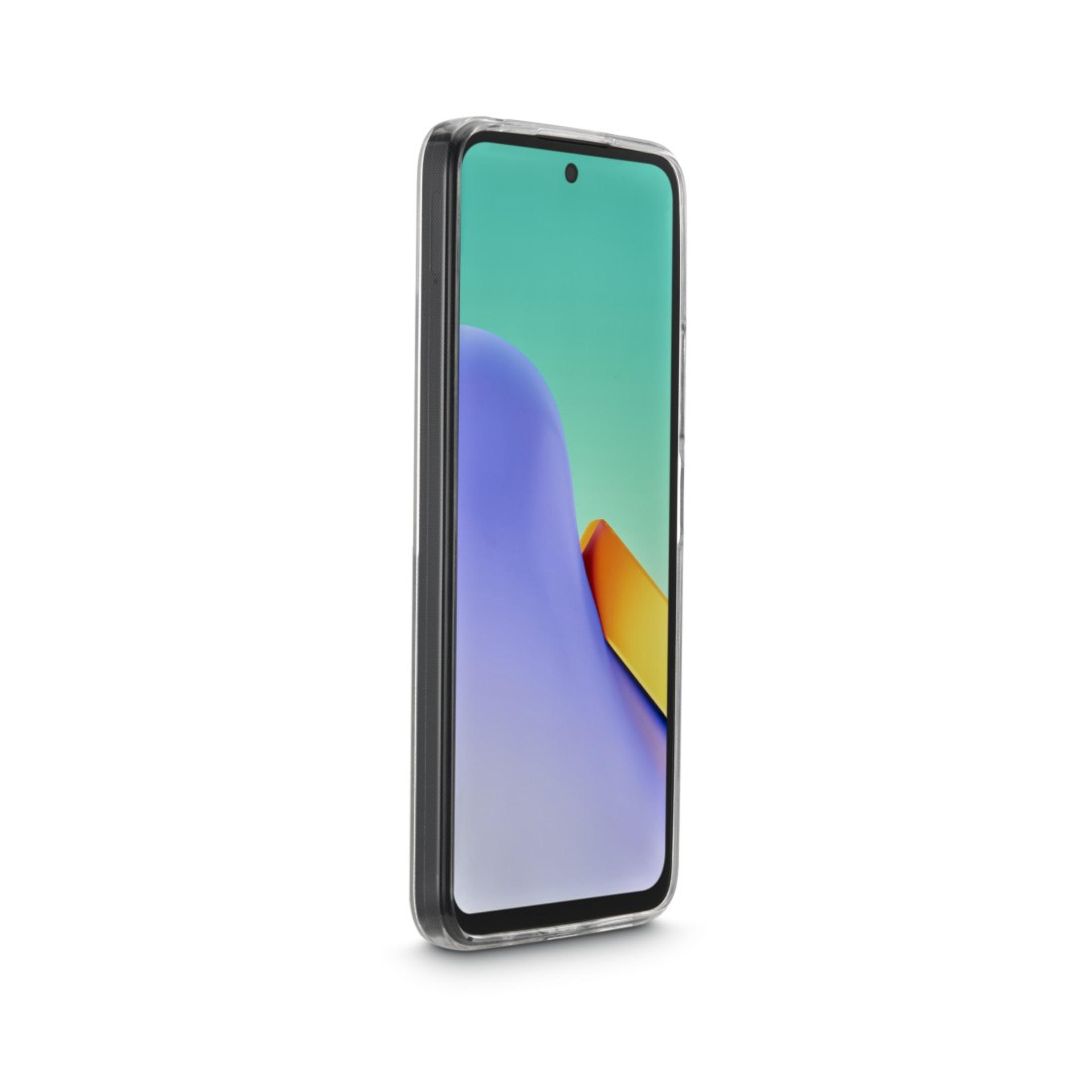 Ein Telefon in einer durchsichtigen Hülle. Das Telefon hat einen Bildschirm mit einem bunten Bild.