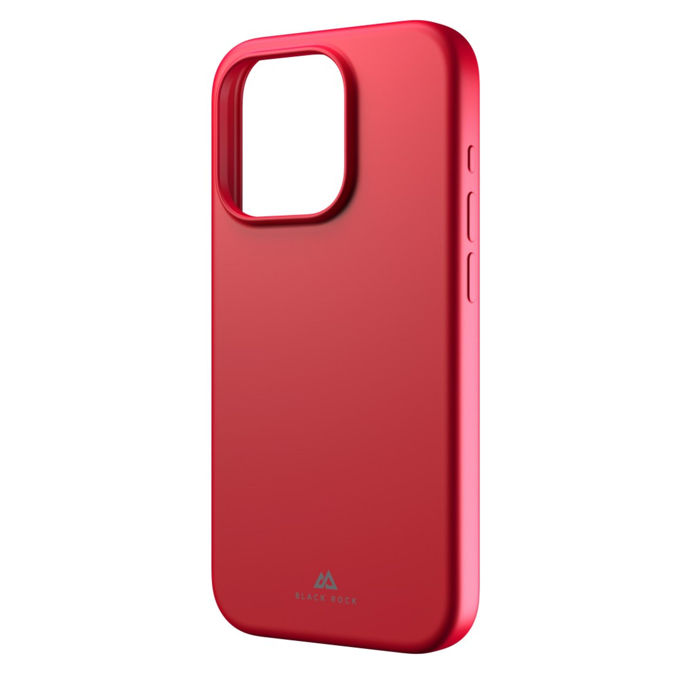 Custodia rossa per telefono con ritaglio per fotocamera e logo Black Rock, sfondo bianco.