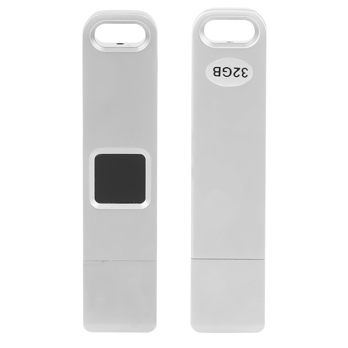Zwei weiße USB-Laufwerke. Die Laufwerke sind rechteckig mit einem schwarzen Quadrat und der Aufschrift 32GB.