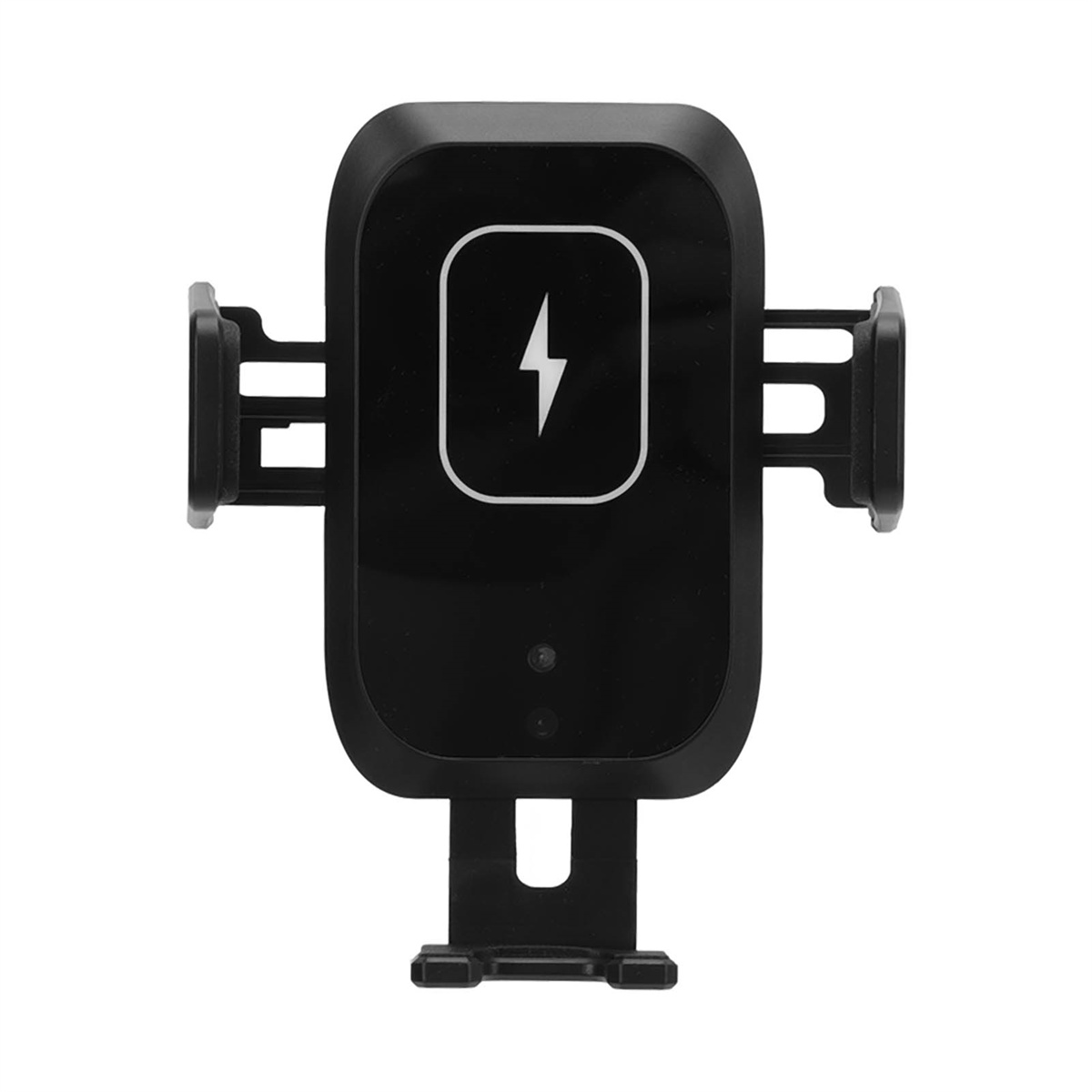 Schwarze kabellose Lade-Autohalterung. Zeigt ein schwarzes Rechteck mit Blitzsymbol.