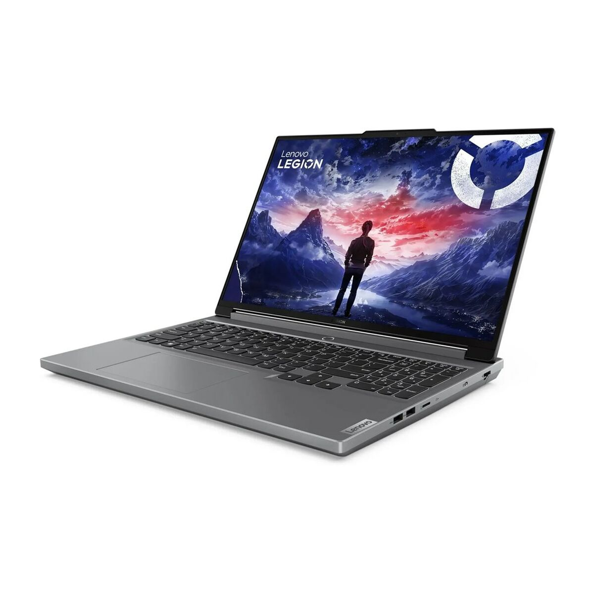 Laptop mit Berglandschaft. Das Lenovo Legion Logo ist sichtbar.