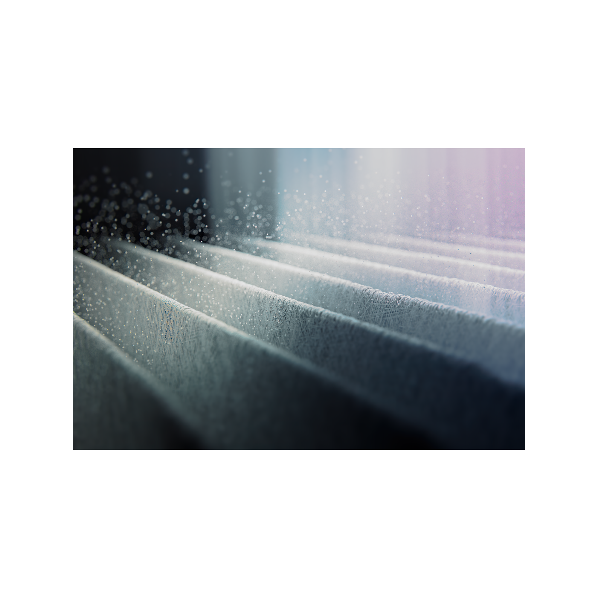 Luftfilter mit Partikeln und Licht.