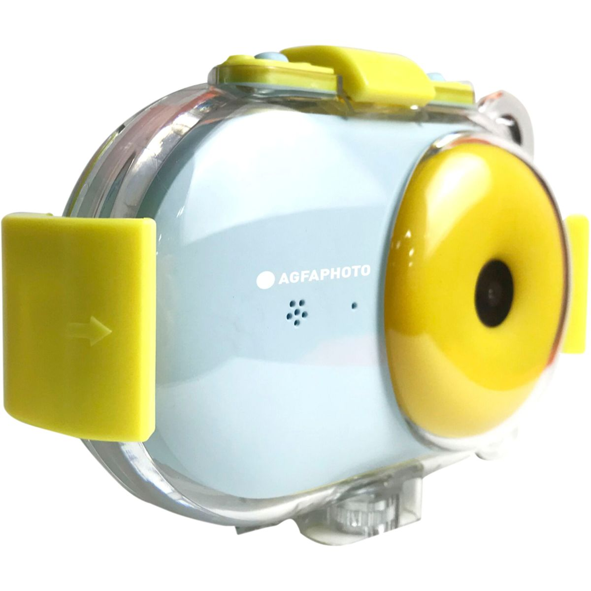 Niebiesko-żółta wodoodporna kamera z logo AgfaPhoto.