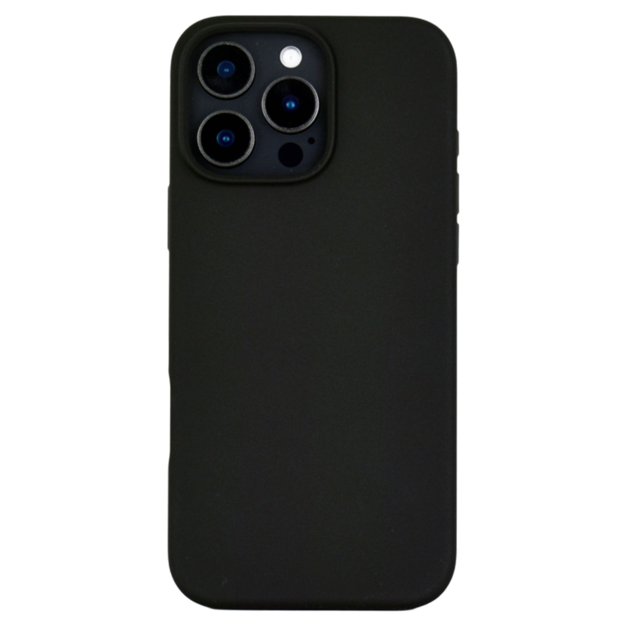 Coque de téléphone noire pour un téléphone à trois caméras.
