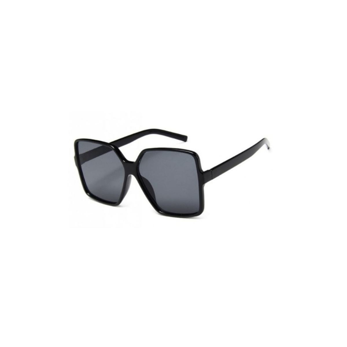 Schwarze quadratische Sonnenbrille auf weißem Hintergrund. Markante, übergroße Fassung.