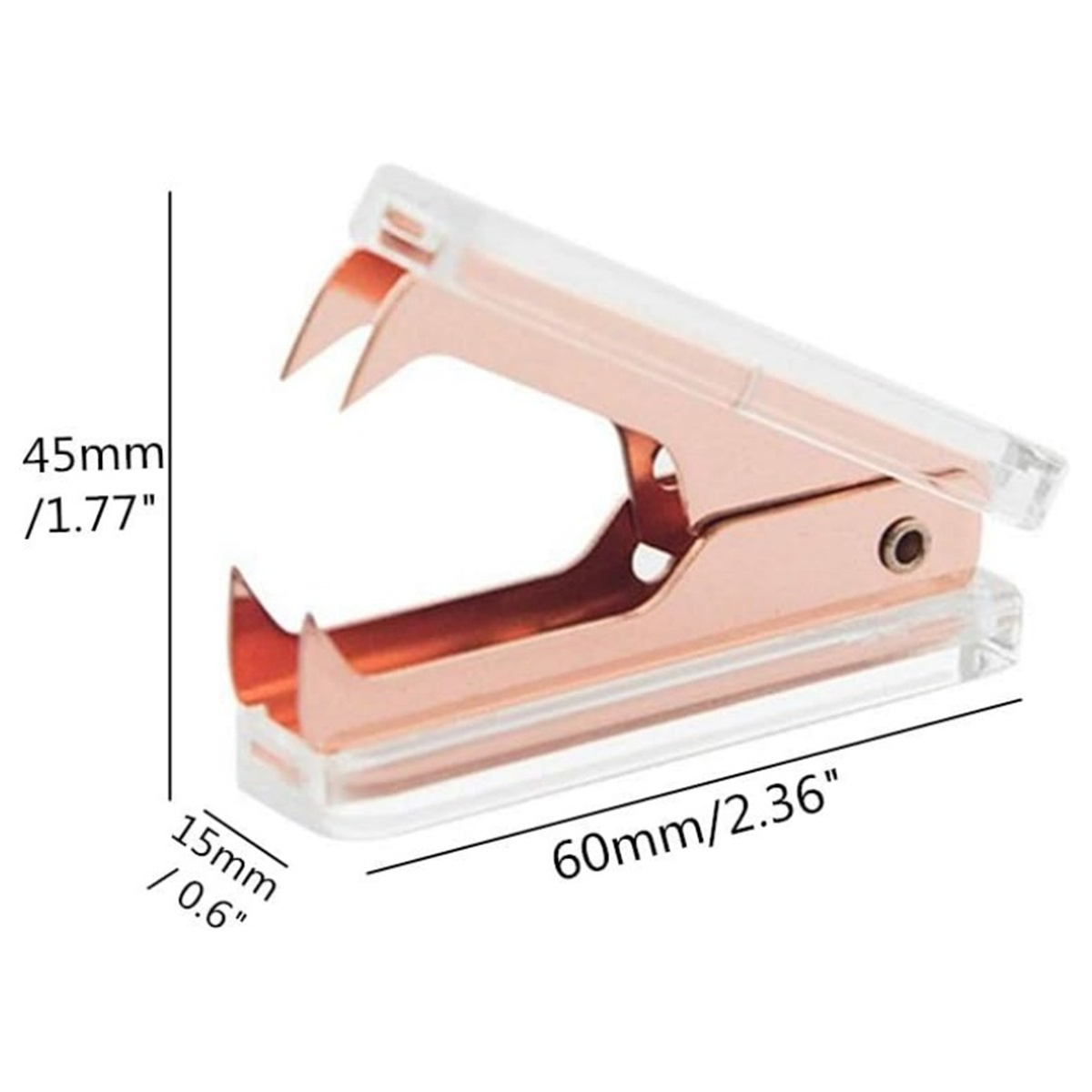 Roségold-Entferner mit Maßen, auf weißem Hintergrund.