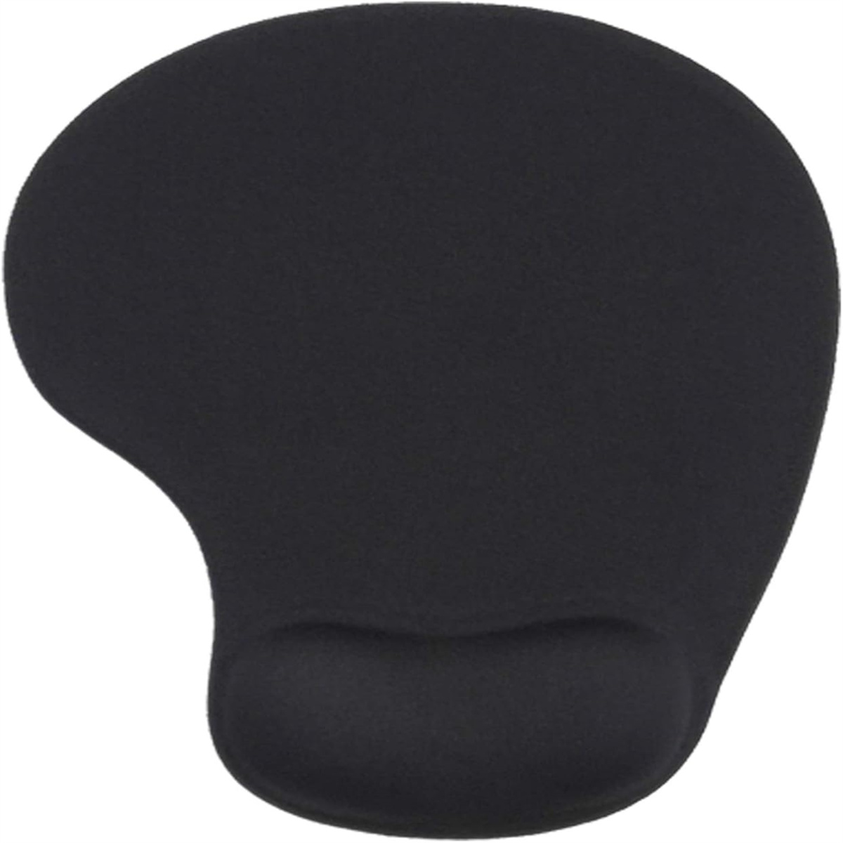 Schwarzes ergonomisches Mousepad mit Handgelenkauflage auf weißem Hintergrund.