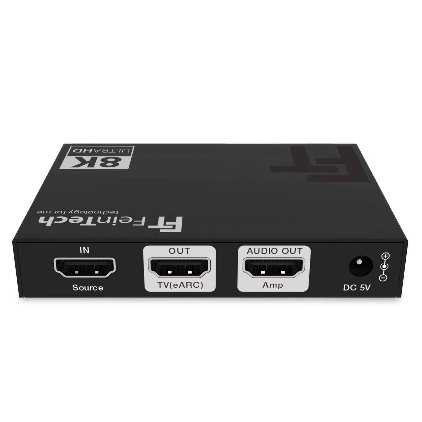 Schwarzes 8K Ultra HD Gerät mit Ein- und Ausgangsanschlüssen.