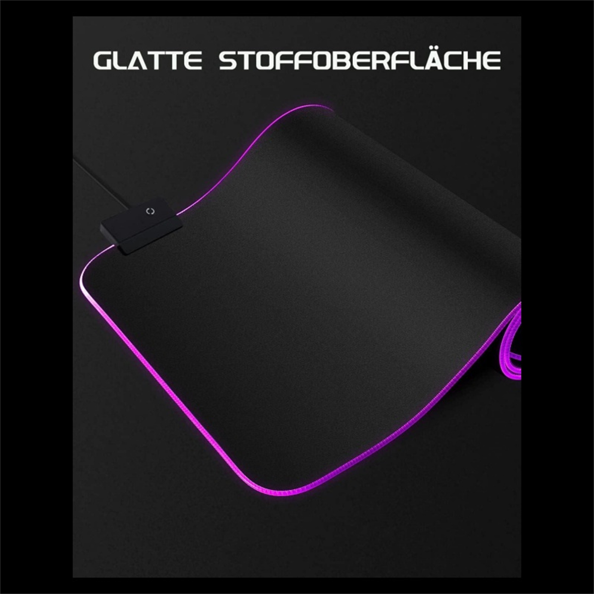 Schwarzes Gaming-Mauspad mit einem hellrosa Rand.