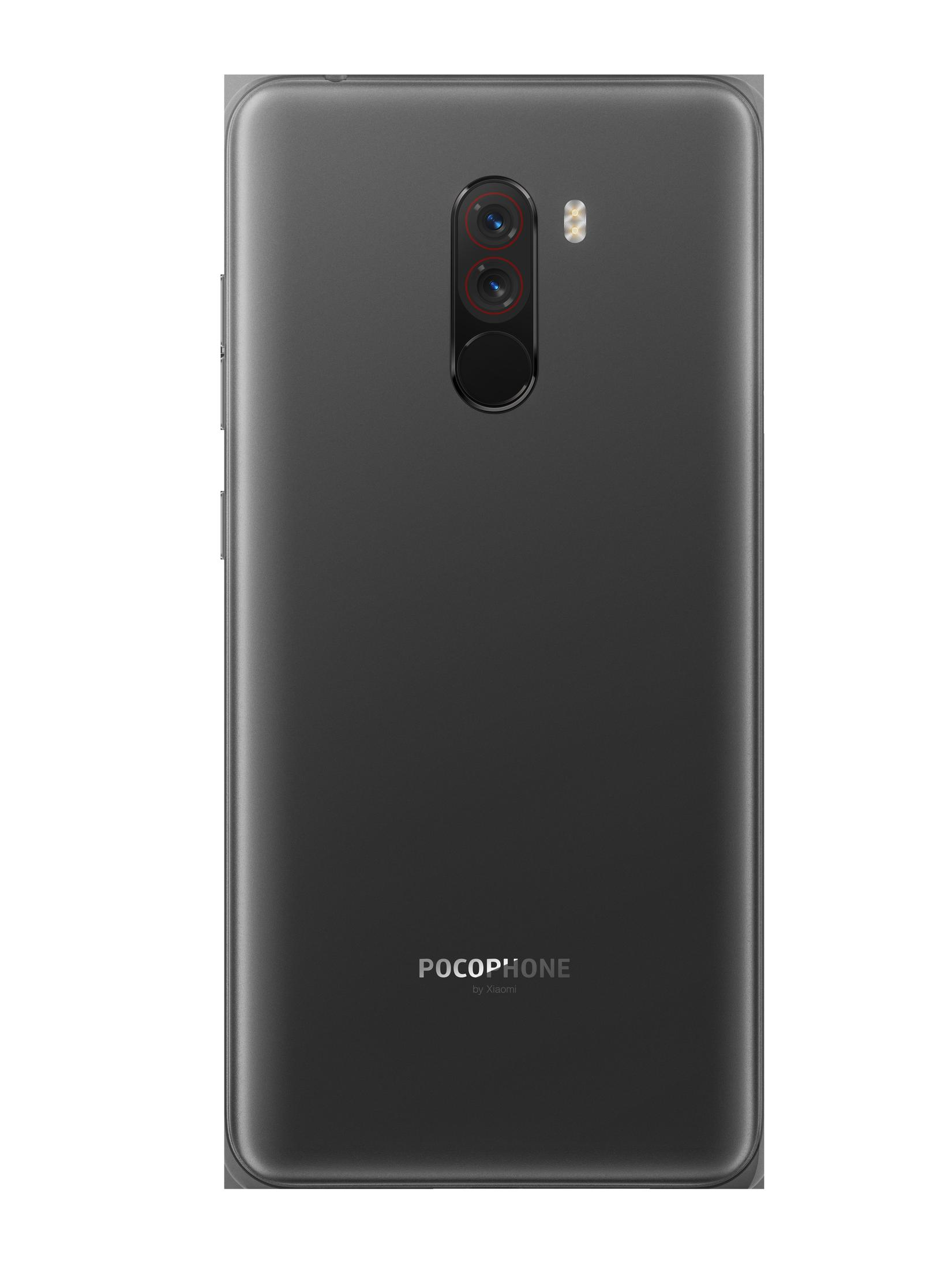 Schwarzes Telefon, Rückansicht, mit Kameralinsen und Logo.