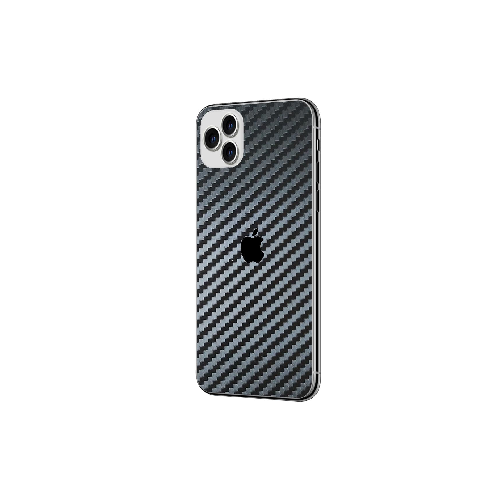 Retro di un iPhone nero con design in fibra di carbonio.