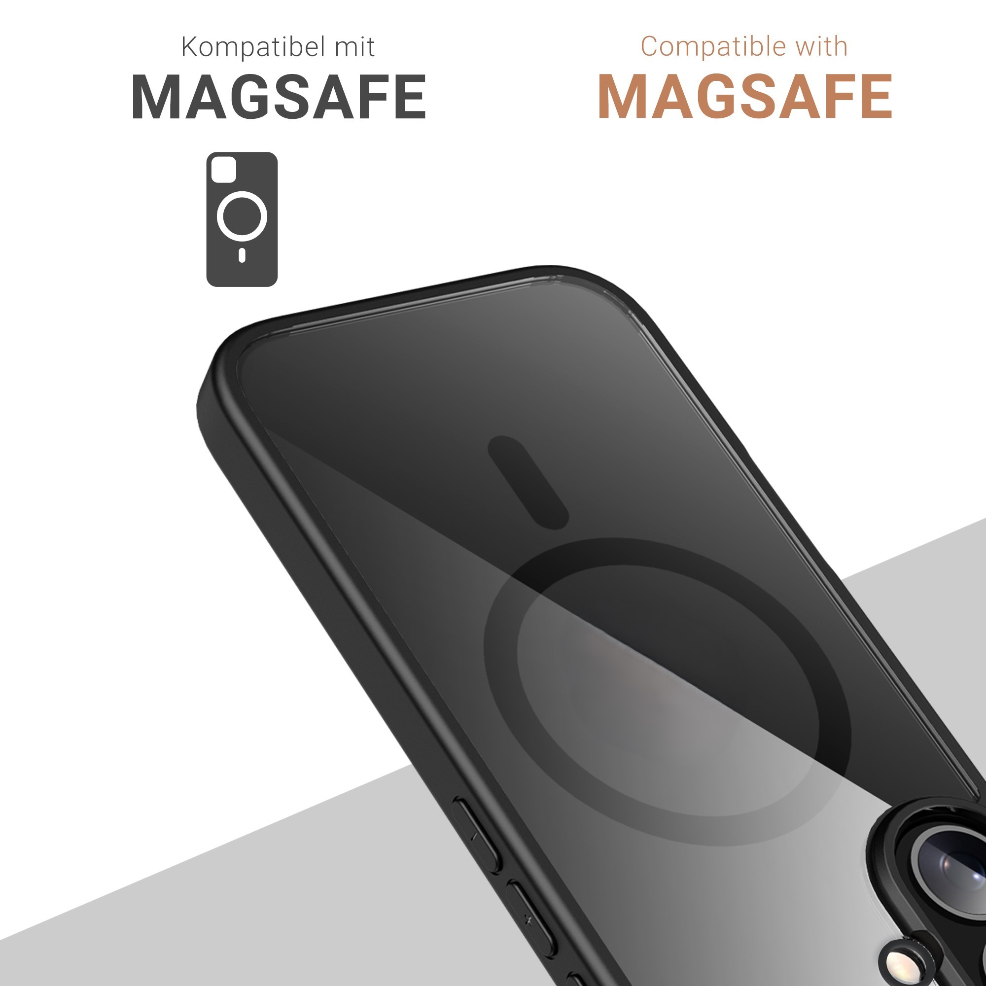 Schwarze Handyhülle mit MagSafe-kompatiblem Design.