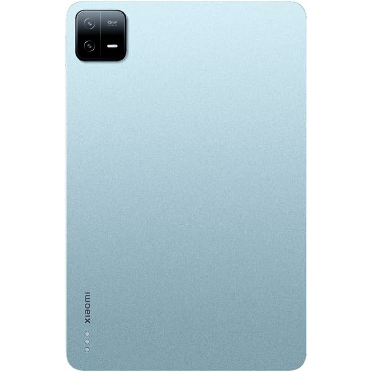 Hellblaues Tablet mit Dual-Kamera und Xiaomi-Logo.
