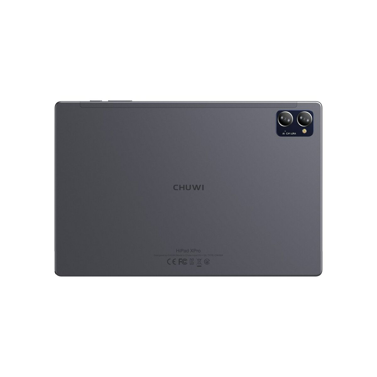 Un tablet, che mostra il suo retro con una fotocamera e il logo CHUWI.