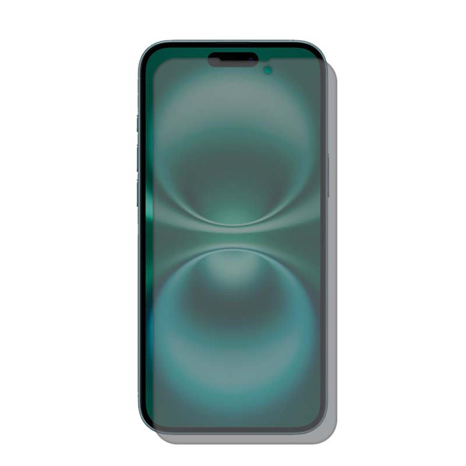 Smartphone met een groen getinte screenprotector erop.