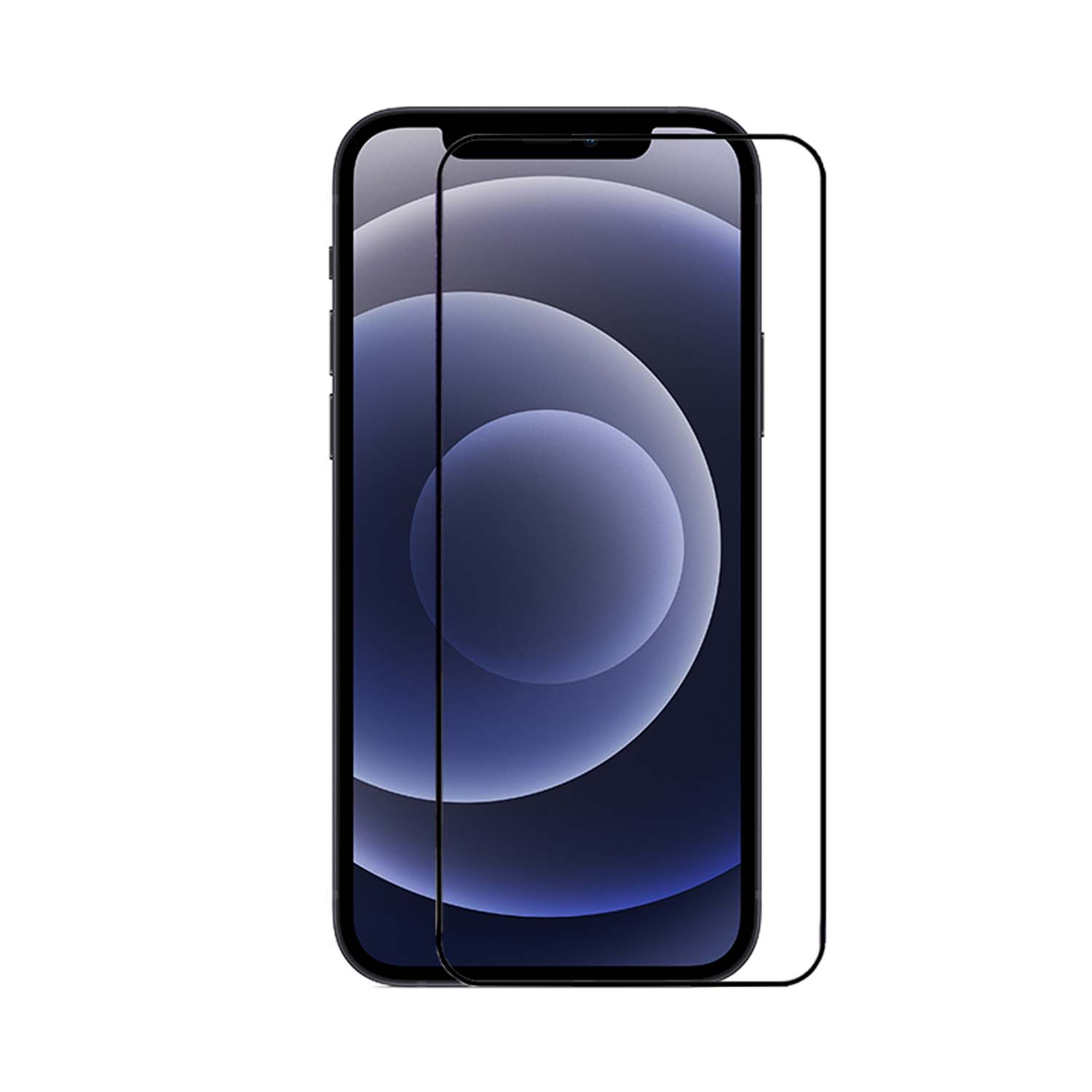 Smartphone avec protecteur d'écran appliqué, le protecteur a une bordure noire.