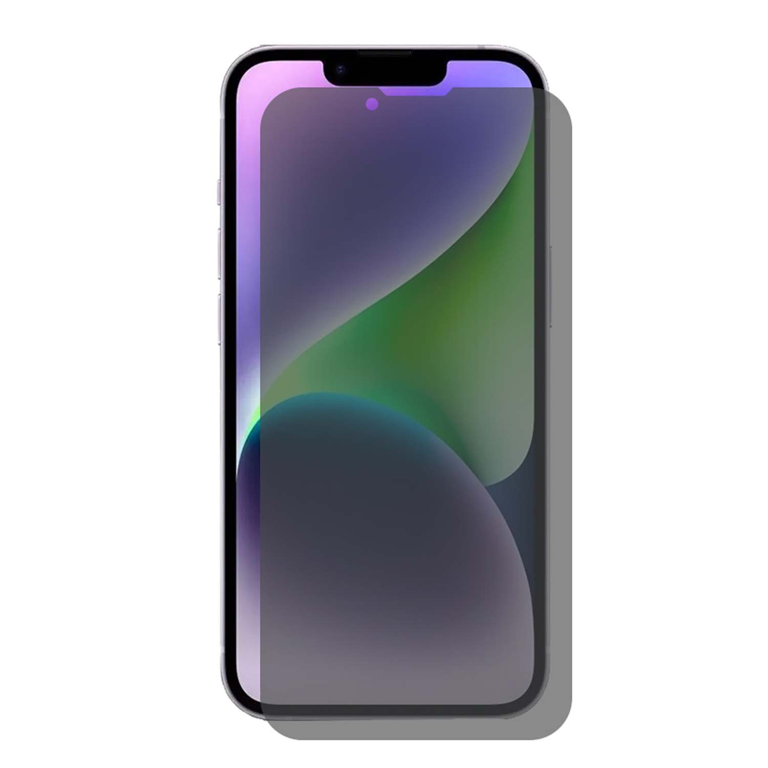 Smartphone met screenprotector aangebracht. De screenprotector is getint en heeft een paars-groene gradiënt.