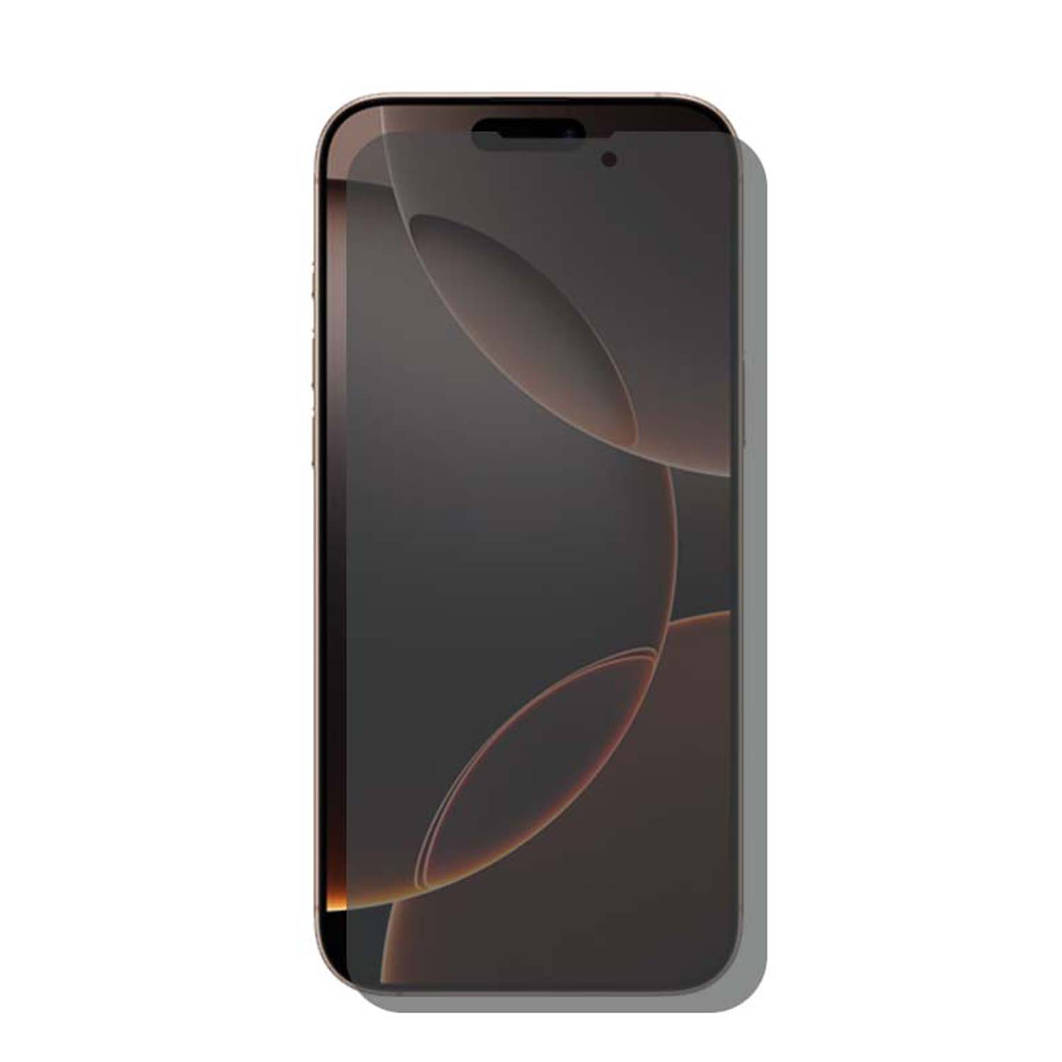 Un téléphone avec un protecteur d'écran, affichant un design abstrait avec des teintes marron et or.