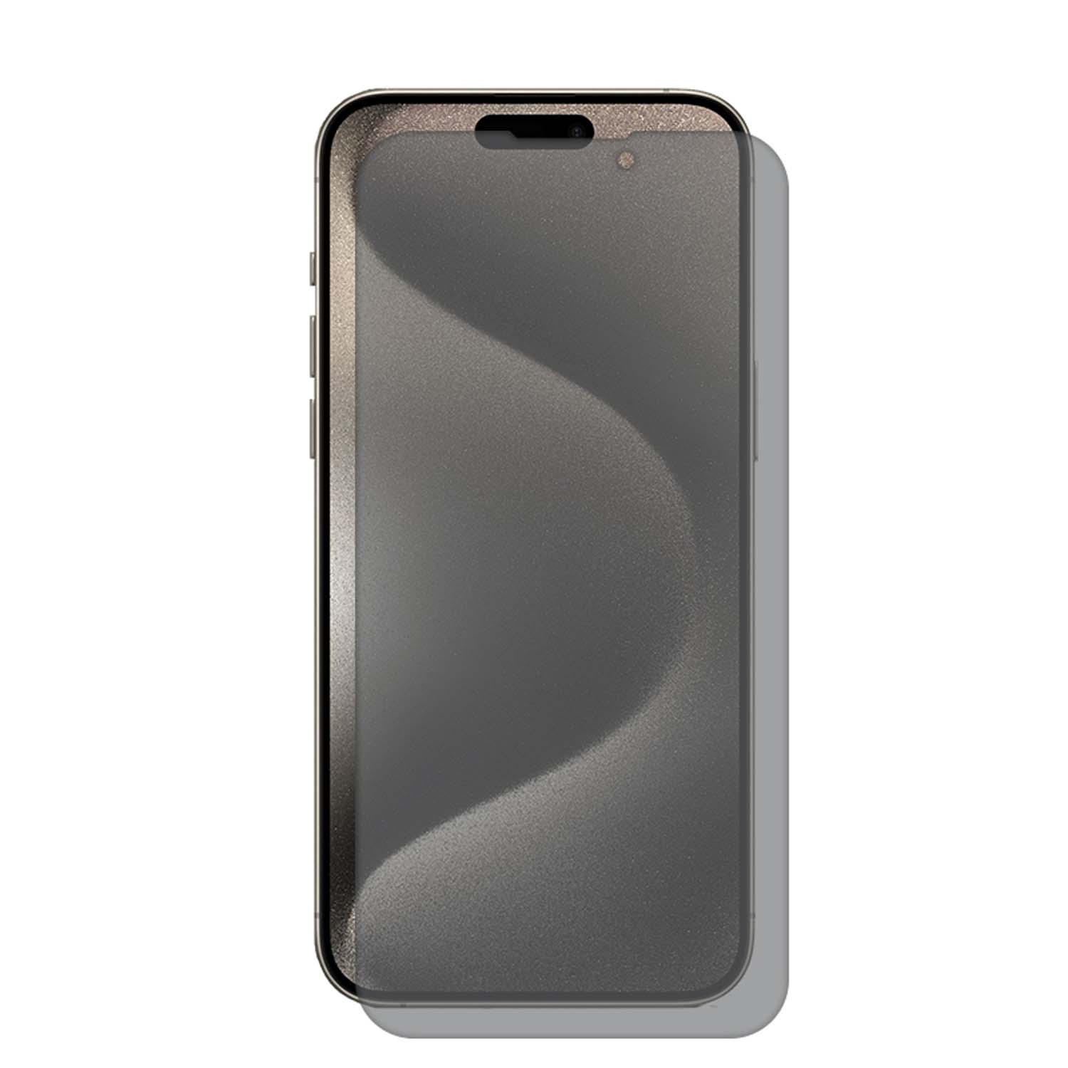 Un téléphone avec un protecteur d'écran de confidentialité appliqué. L'écran est sombre et ondulé.