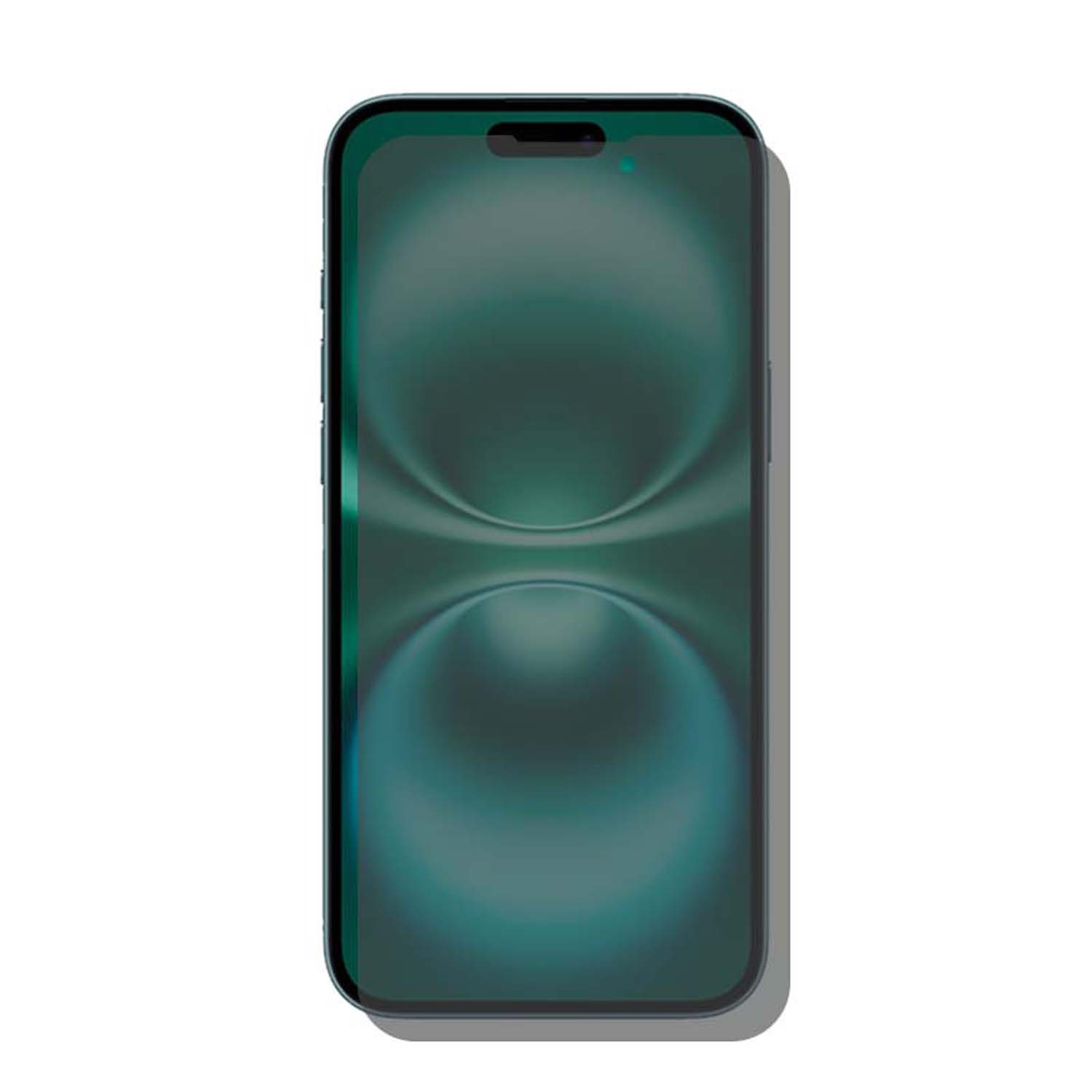 Smartphone avec un écran teinté en vert. L'écran a un design flou et abstrait avec des reflets de lumière.