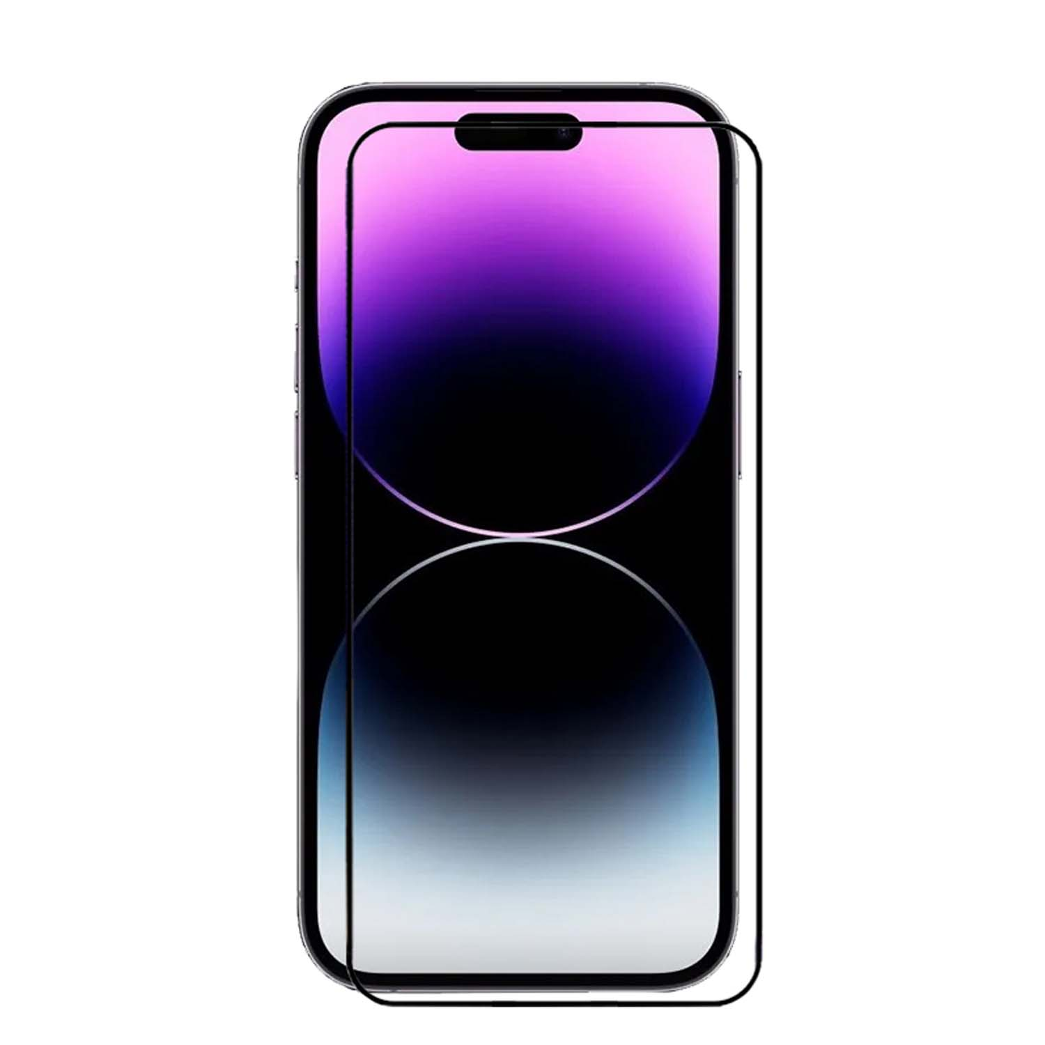 Een telefoon met een screenprotector. Het scherm toont een verloop van paars naar wit.