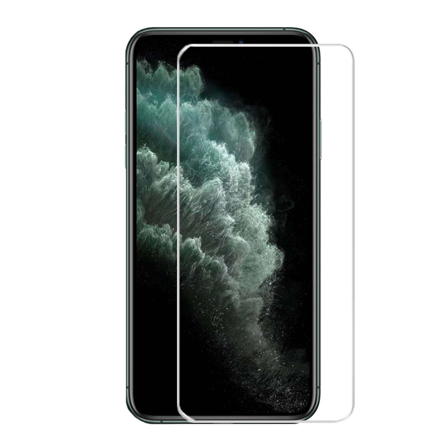 Téléphone avec protecteur d'écran. L'écran affiche une image de fond.