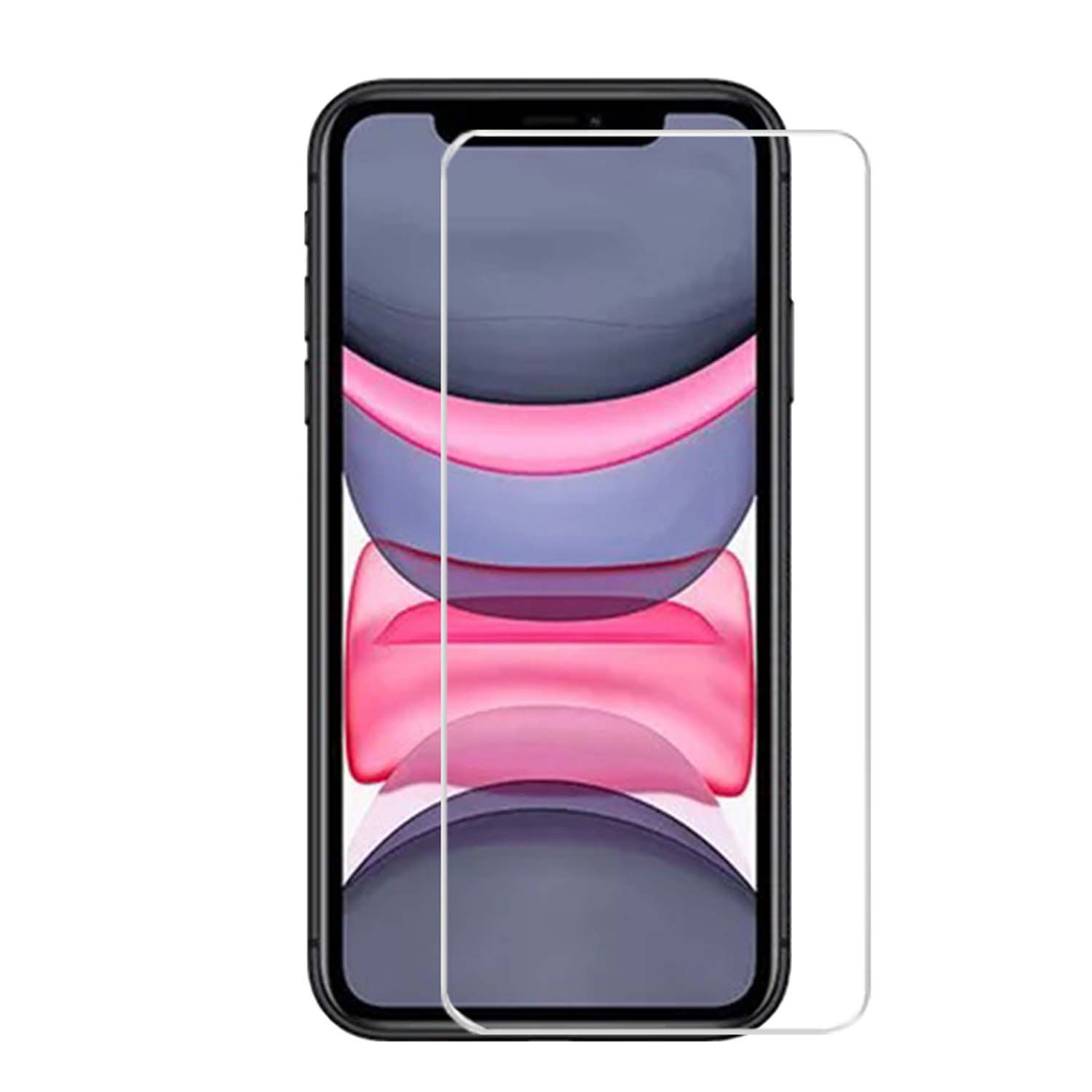 Téléphone avec protecteur d'écran. L'écran affiche un arrière-plan coloré.
