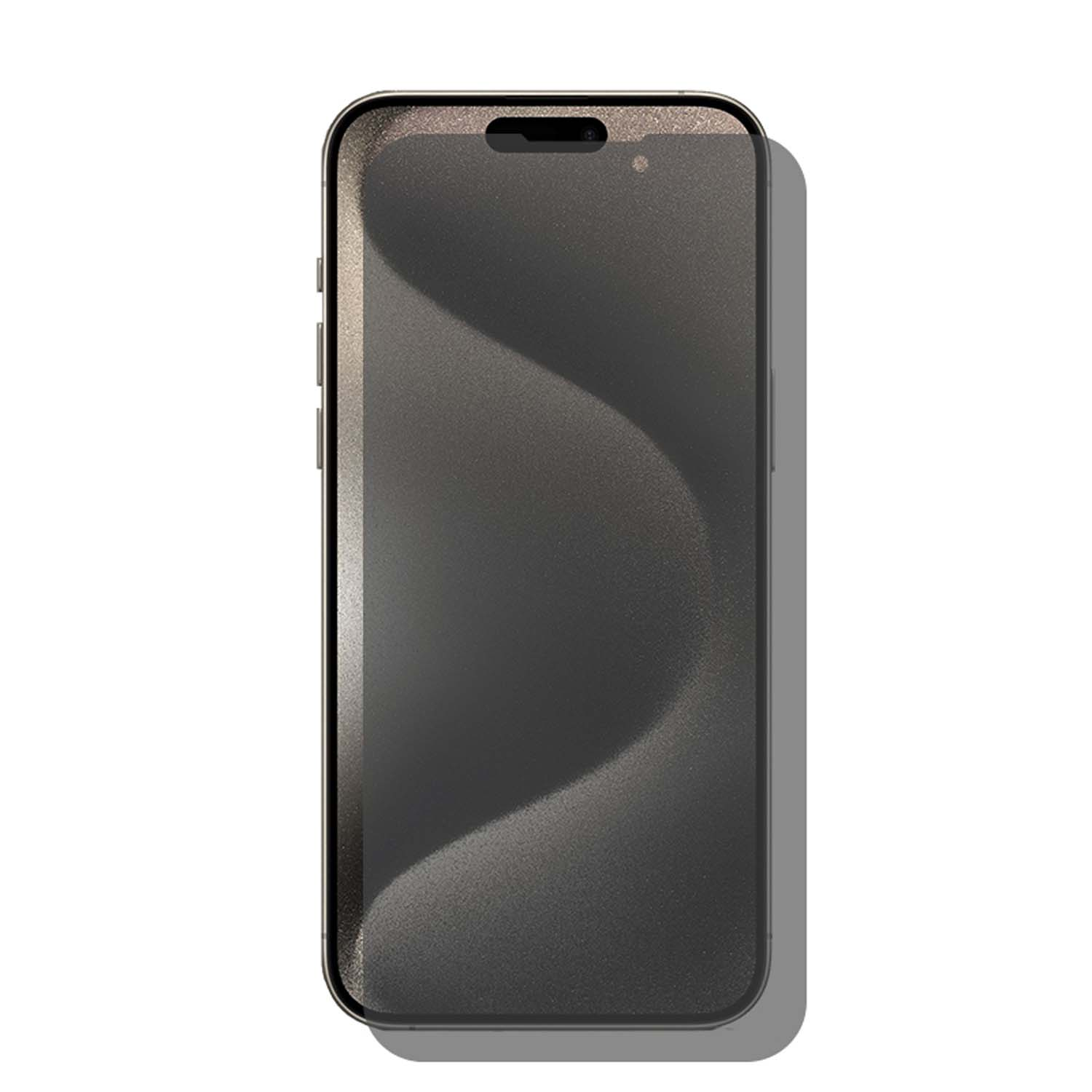 Un téléphone avec un protecteur d'écran de confidentialité appliqué. L'écran est sombre et ondulé.