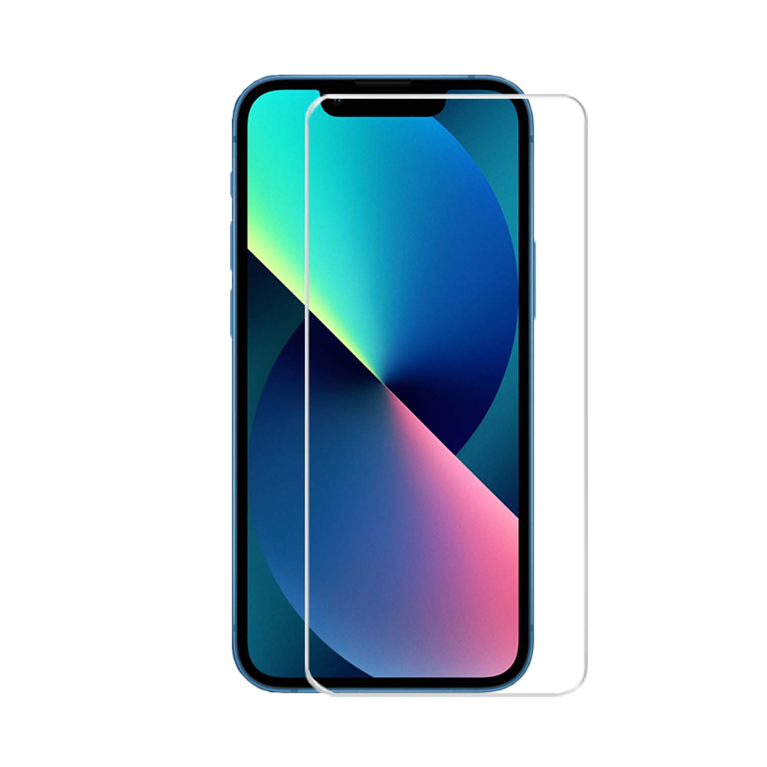 Téléphone avec un protecteur d'écran appliqué. Le téléphone a un fond dégradé.